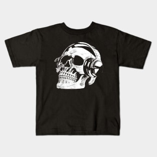 Skull headphones skeleton listening to music pop rock heavy metal death Kids T-Shirt